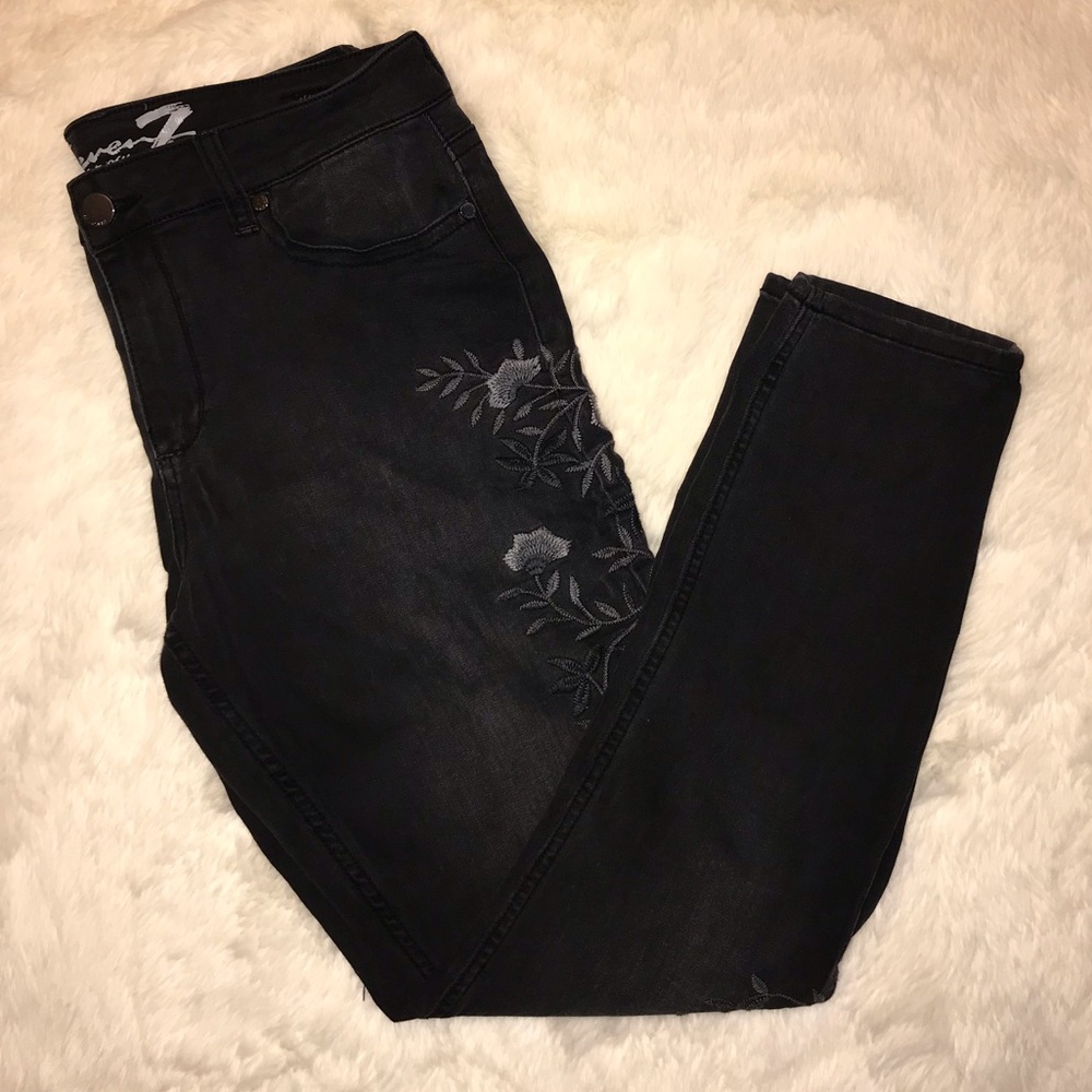 Seven Black Skinny Jeans with Floral Embroidery